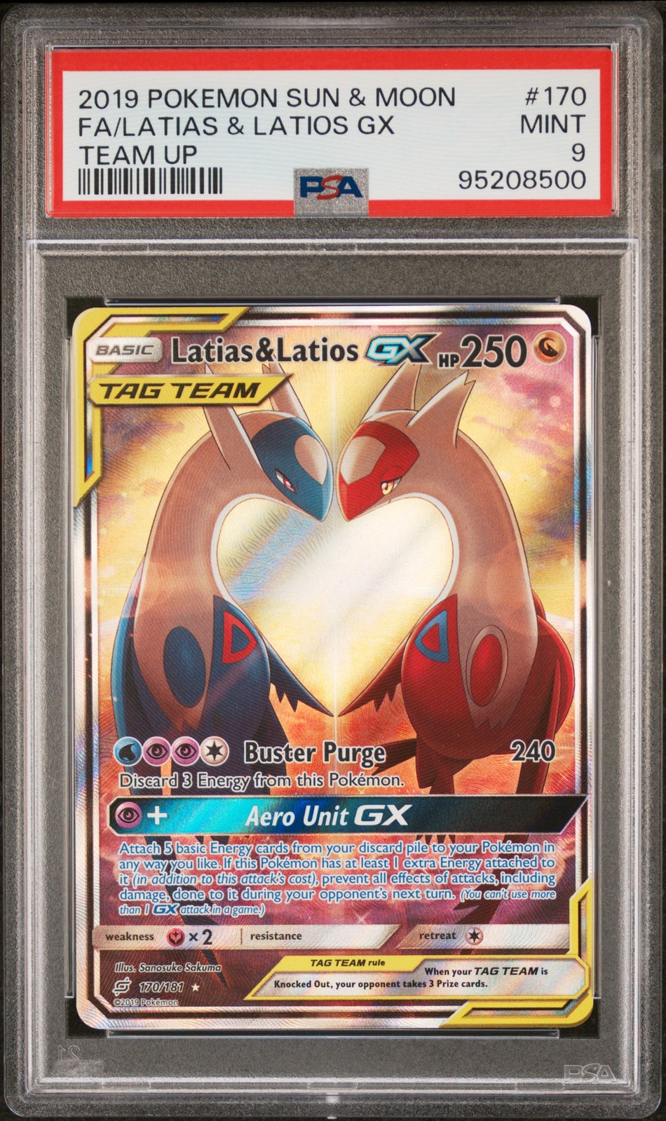 2019 POKEMON SUN & MOON TEAM UP #170 FULL ART/LATIAS & LATIOS GX PSA 9