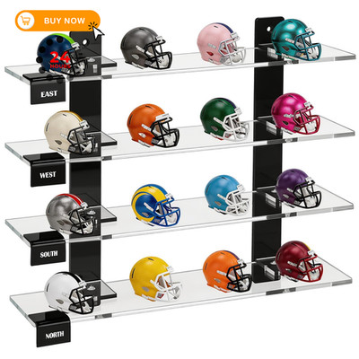 CHEPULA Wall Mount Mini Football Helmet Display Rack, Clear Acrylic