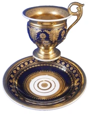 Antique 19tC Old Paris French Porcelain Cobalt Blue & Gold Cup & Saucer Vieux de
