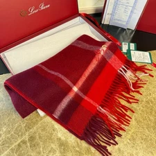 LoroPiana Red Plaid Cashmere Winter Scarf Soft Warm 32x180cm