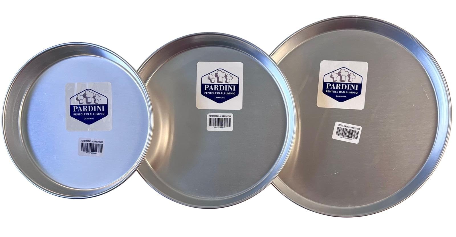 PARDINI - Set 3 teglie in alluminio tonde da 24, 28 e 32 cm, bordo 3cm, (p6a)