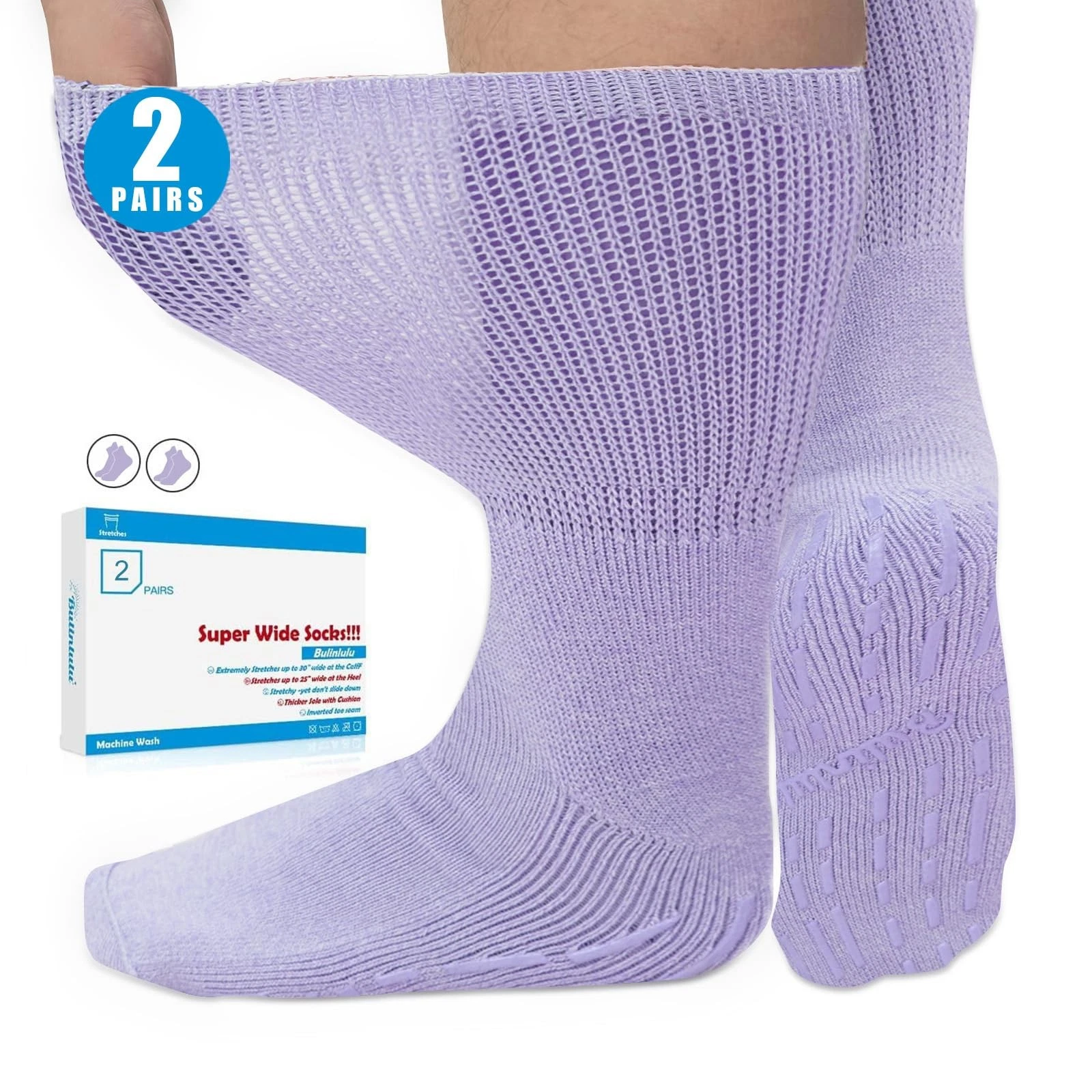 Bulinlulu Extra Width Diabetic Socks Men Women-2 Pairs Wide Edema Sock for Sw...