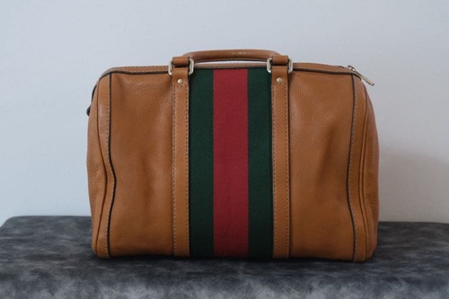 Gucci Handbag Camel Green Red Stripe 2-Way Bag