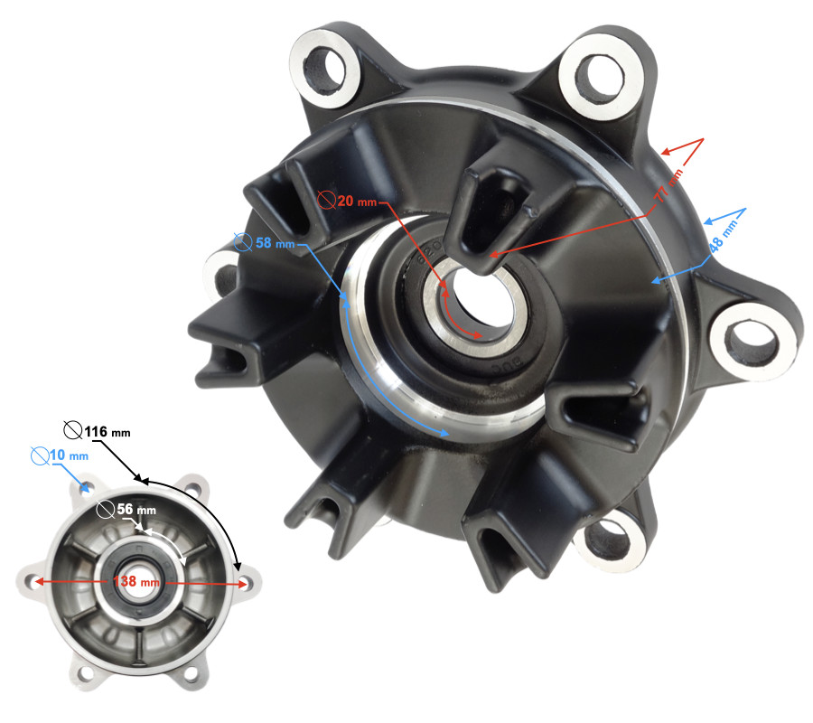 Moyeu de roue arrière Stratos 125 en aluminium forgé pour scooter