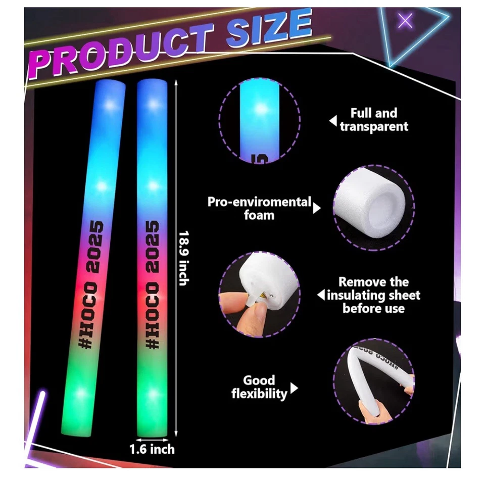 Palos brillantes de espuma LED para regreso a casa 2025 favores de fiesta de regreso a casa Hoco 2025 119 piezas Foto 2 de 3