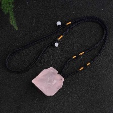 Natural Rose Quartz Crystal Gem Pendant Necklace Energy Stone Amulet Decor US