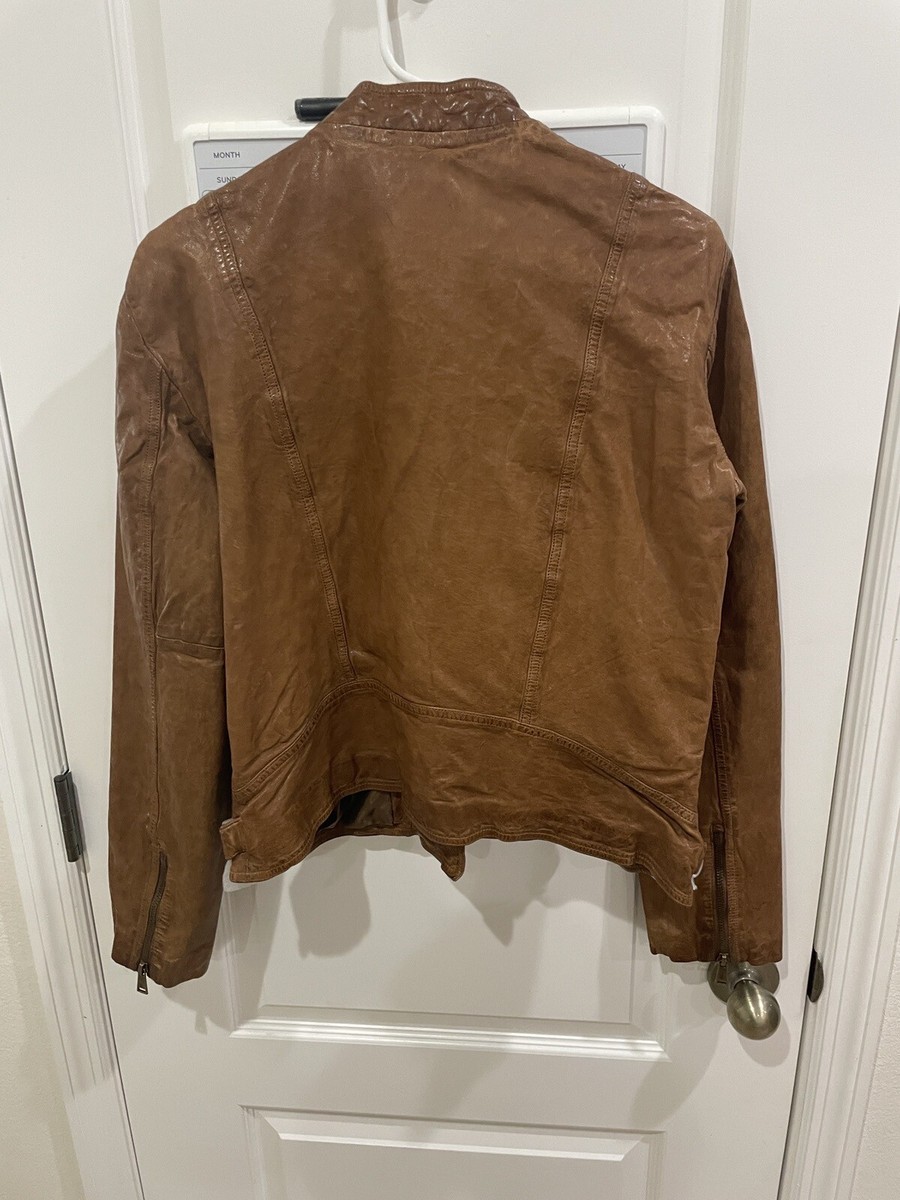 $495 Polo Ralph Lauren Lamb Leather Moto Jacket Dark Walnut