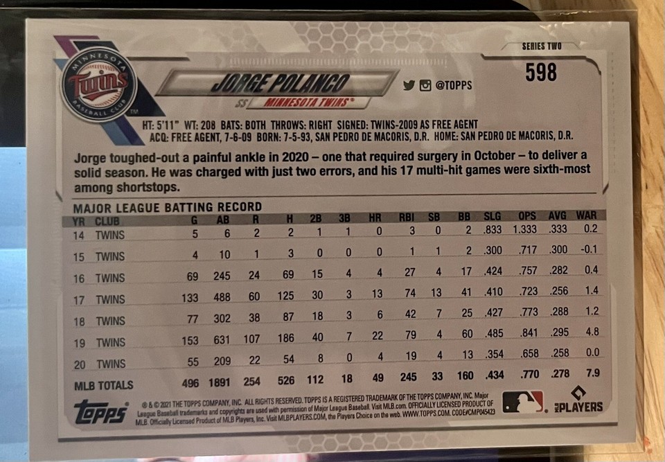 2021 Topps Series 2 Polanco 598 Minnesota Twins Dominican