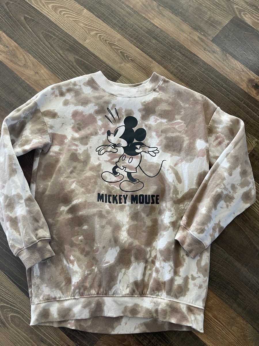 H&M Mickey Mouse Sweatshirt size 12-14 Youth Beige Pullover Graphic Tie Dye