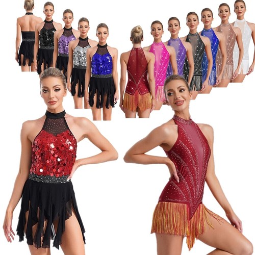 Womens Sparkly Latin Dance Leotard Dress Samba Tango Ballroom Dance Costume - Picture 2 of 140