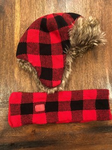 red plaid winter hat