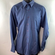 Pronto Uomo Mens Dress Shirt Blue Long Sleeve Pocket Button Front 100 Cotton L