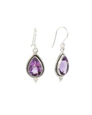 SHIVAM  Sterling Silver Amethyst Teardrop Earrings Made In India
