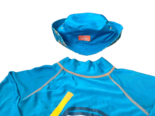 UV Skinz Boys Matching Snorkle Rash Guard Top, Fish Swim Trunks & Hat Size 7 - Picture 4 of 11