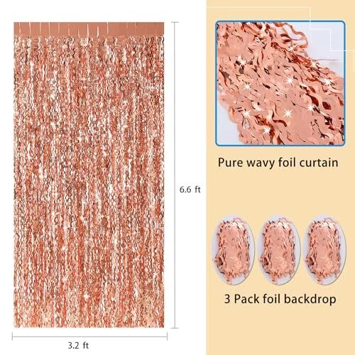 Cortina ondulada con flecos de oro rosa - 3,3 pies x 6,6 pies, paquete de 3 | oro claro rosa Foto 3 de 4