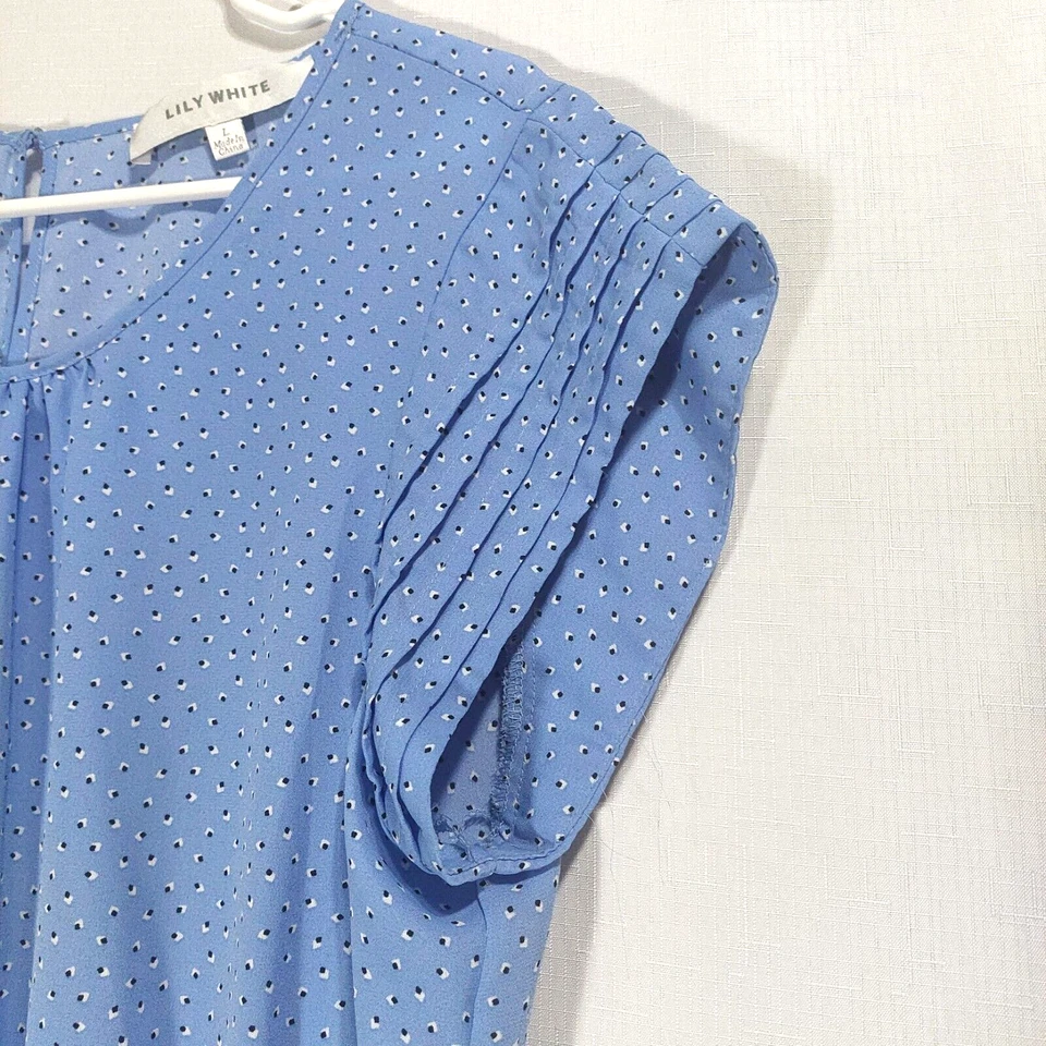 Blusa grande plisada blanca lirio para mujer mangas cortas dobladillo peplum cintura elástica Foto 2 de 4