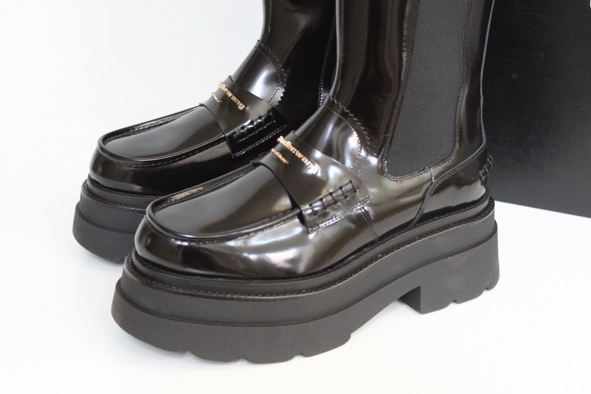 sz 10.5 / 41 Alexander Wang Black Patent Leather Knee High Boot