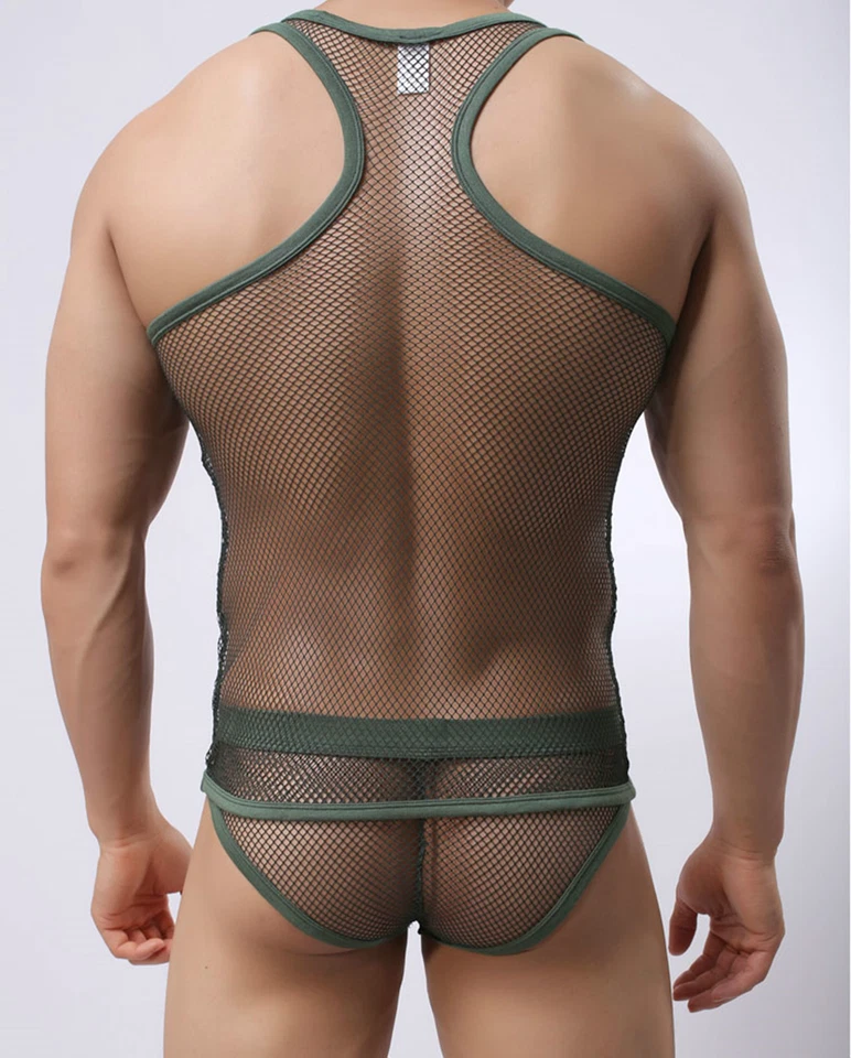 T-shirt Manview canotta canottiera a rete traforata transparent sexy verde gree - Imagem 3 de 3