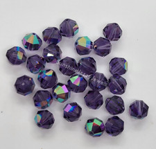 6pc Swarovski Crystal Cardinal AB 8mm Geometric 5004 Round Beads; Vintage