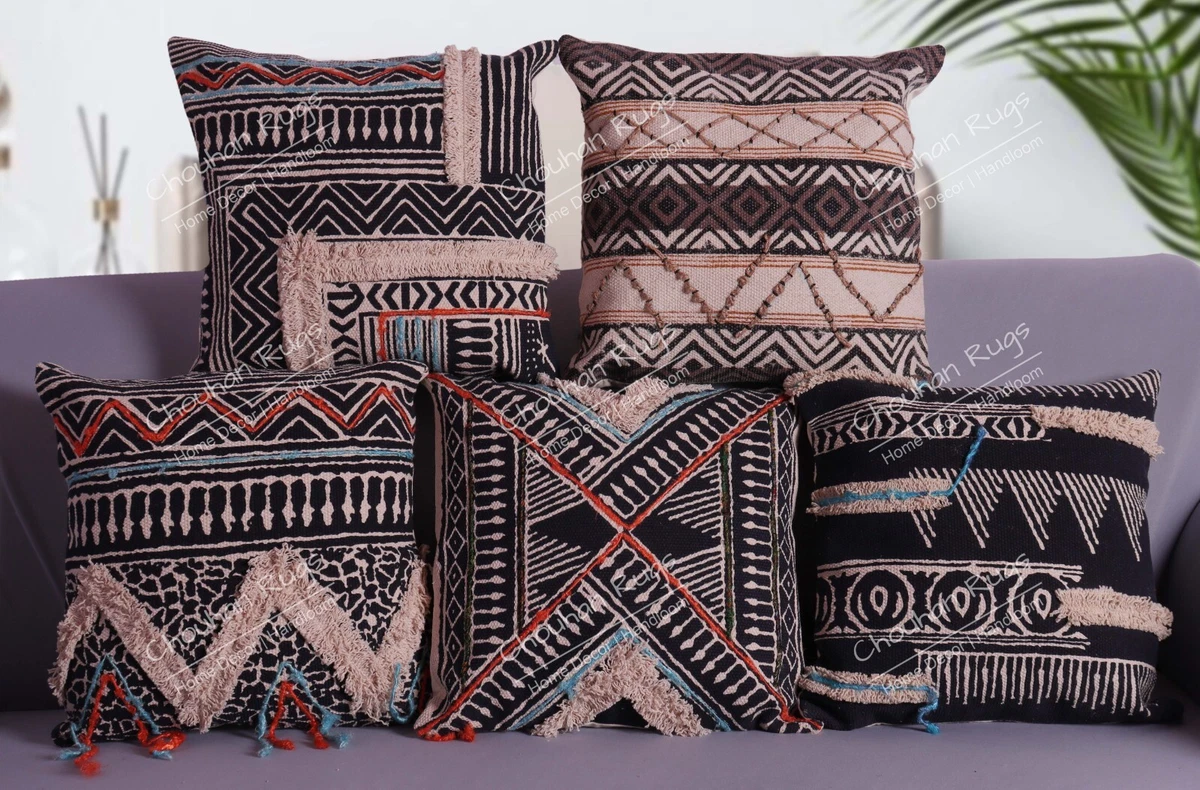 5 Sets of Cushion Cover Cotton Pillow Case Sujani Embroidery Throw
