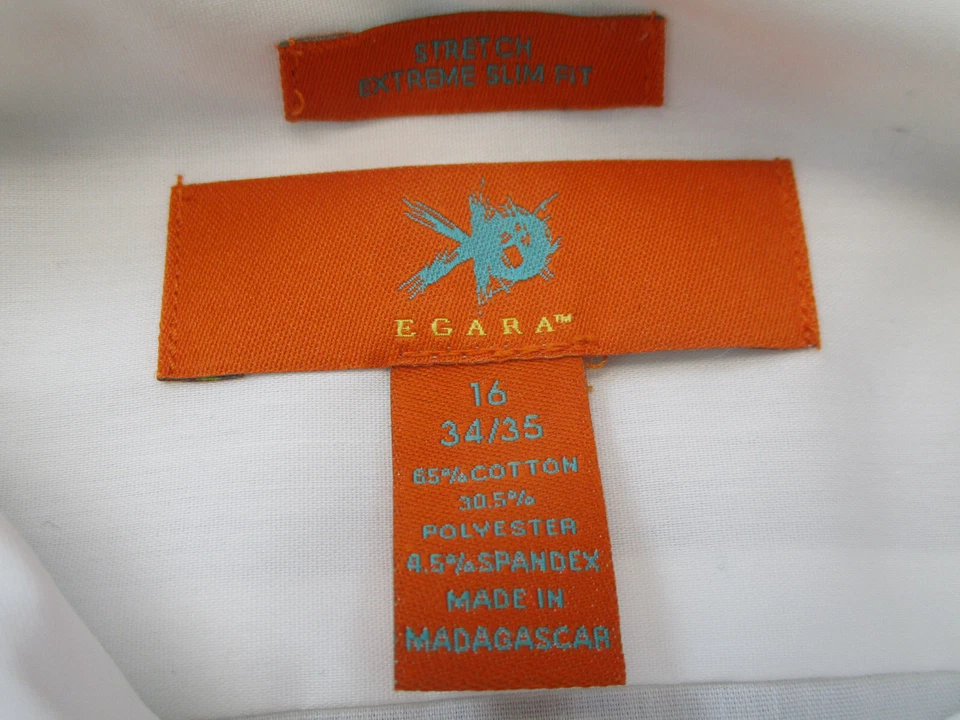 Egara Shirt Mens Large 16 White Soild Button Up Slim Fit Stretch NEW - Изображение 4 из 4