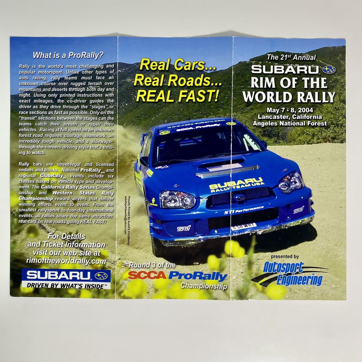 2004 SUBARU RIM OF THE WORLD RALLY SCCA Program Travis Pastrana