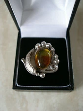 LARGE HEAVY STERLING SILVER & AMBER RING VARIOUS FINGER SIZES UK MADE BRAND NEW