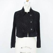 Joseph Womens 100% Goat Suede Cropped Jacket Bolero Sz 42 Black Perforated B27