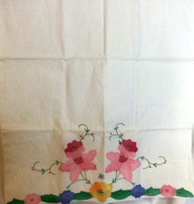 Vintage Cotton Applique White Pillow Case Cover with Flowers 29 x 19