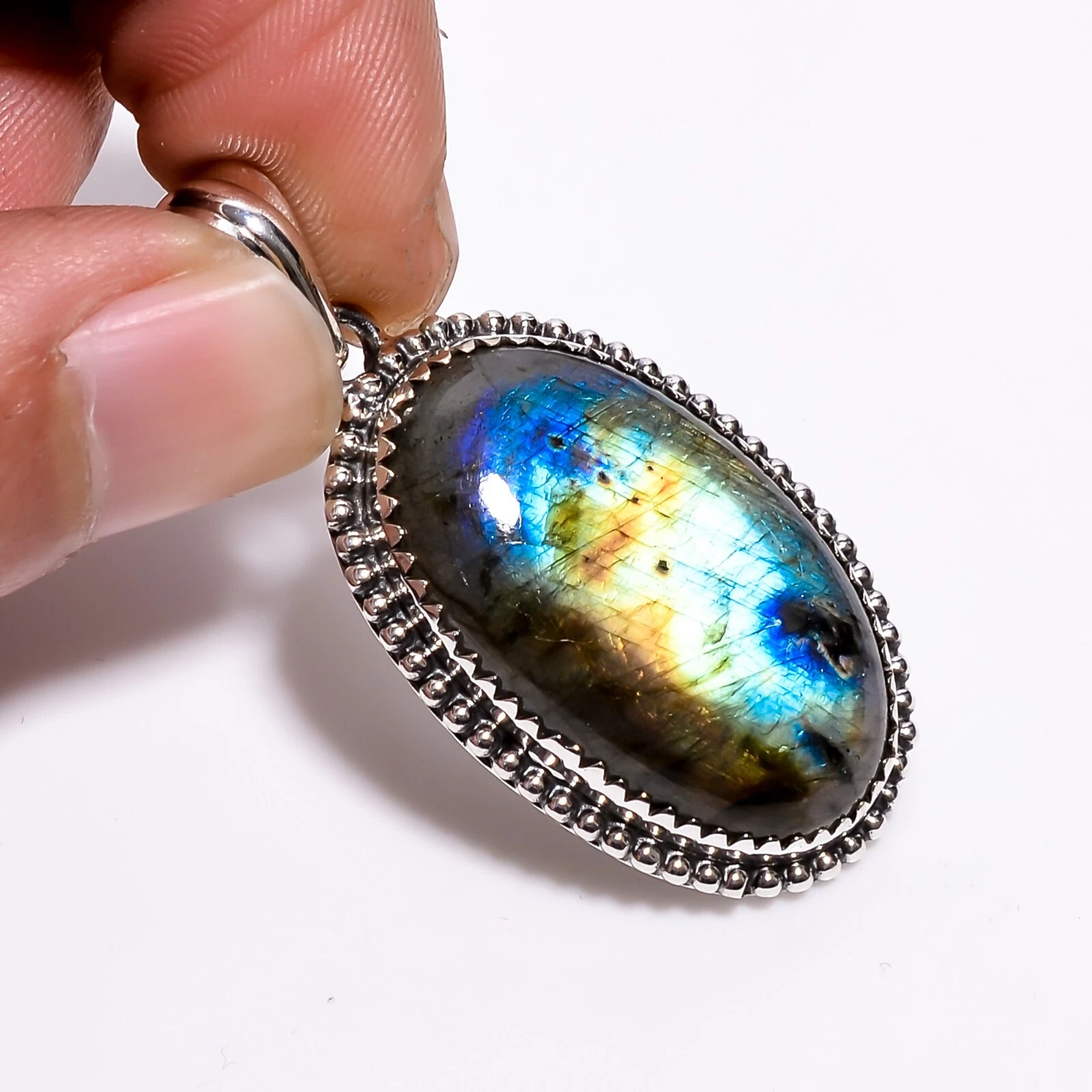 VETEMENTS Ciondolo in labradorite naturale argento sterling 925 fatto a mano con dichiarazione pendente