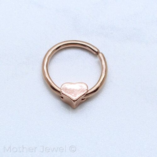 14K ROSE GOLD IP FLAT LOVE HEART NOSE SEPTUM 10MM BENDABLE 16G HOOP EAR RING - Picture 1 of 2