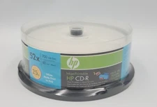 25 HP Blank 52X CD-R CDR Branded Logo 700MB Media white matte finish