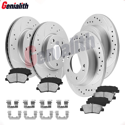Front Rear Drilled Slotted Brake Rotors Ceramic Pads Kit for Kia Forte 2014-2018
