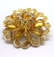 Filigrane Art Deco Brosche 835 Silber vergoldet rare Filigranschmuck *F