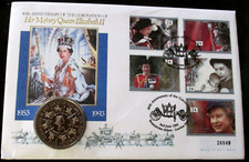 1993 £5 Pound Coin Cover: Coronation 40th Anniversary Crown - Queen Elizabeth II