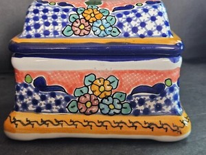 Signed Talavera Mexico Trinket Box Colorful Hand painted