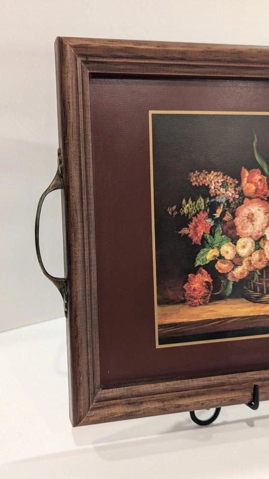 Vintage Pimpernel Serving Tray With Brass Handles Cork Bottom Victorian Florals - Image 2 of 4