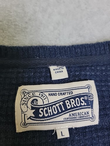 Maglione Schott Bros Henley uomo L blu misto lana tessuto waffle termico preppy - Foto 2 di 13