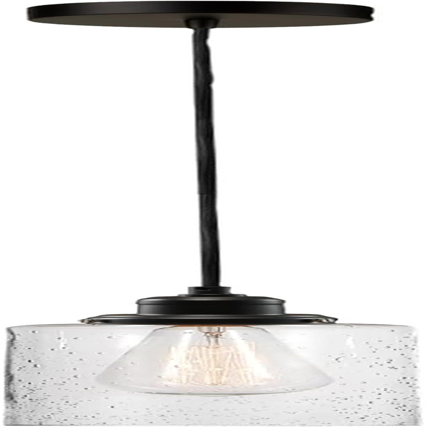 Annecy Dark Bronze Seeded Glass 1-Light Plug-In or Hardwire Pendant Light 60542