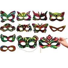 VHALE 24 Sets Rainbow Scratch Art Superhero Masks Costume Party Favor Kids Craft