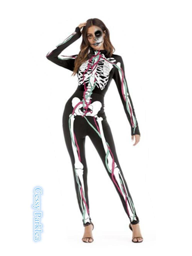 U-C3 Skeleton Womens Gothic Bone Printed Halloween Costume Lycra