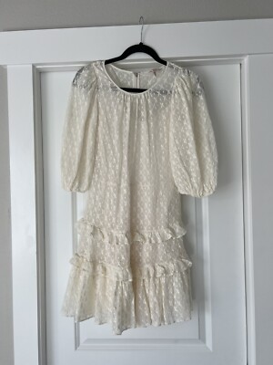 Rebecca Taylor Michelle Embroidered cream ivory ruffle mini dress size 2