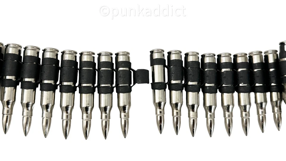 Cinturón Bala Metal Níquel Latón Carcasa Punta Cobre Bandolera Ejército Punk Gótico EE. UU. Foto 4 de 4