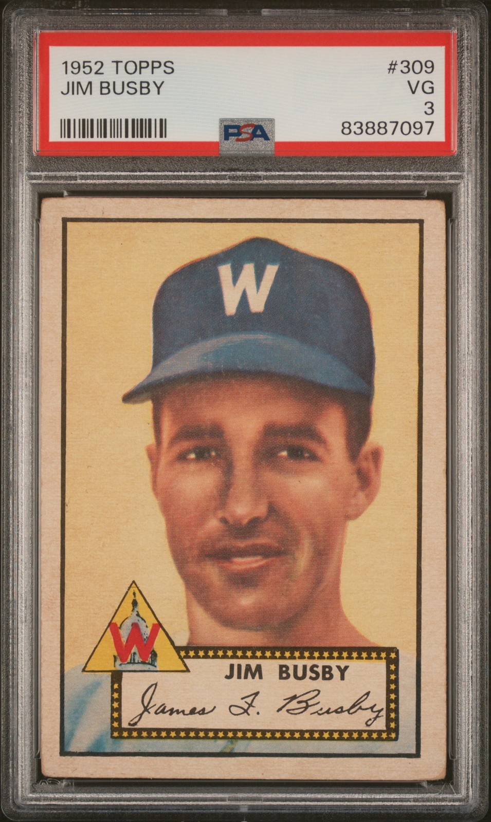 1952 TOPPS #309 JIM BUSBY PSA 3