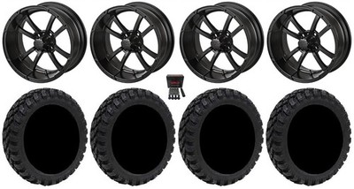 LSI Maltese Cross 15'' Golf Wheels Black 23'' Nomad Tires E-Z-GO & Club Car