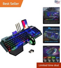 Rechargeable Wireless Gaming Keyboard  Mouse - Ergonomic with Rainbow Lighting