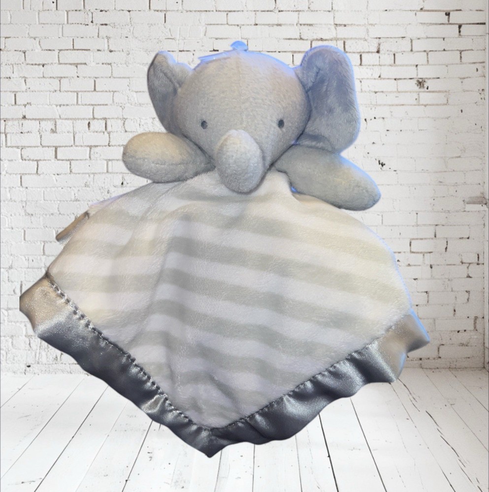 Cloud Island Gray White Striped Elephant Plush Baby Blanket Lovey 14  