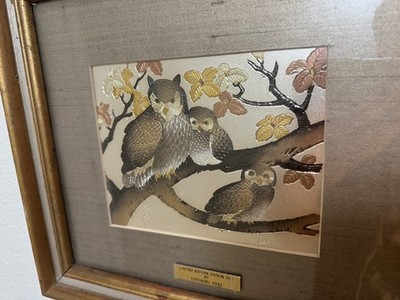 Chokin Art by Yoshinobu Hara Owls Gold & Silver Gilded Limited Edition Vintage 
