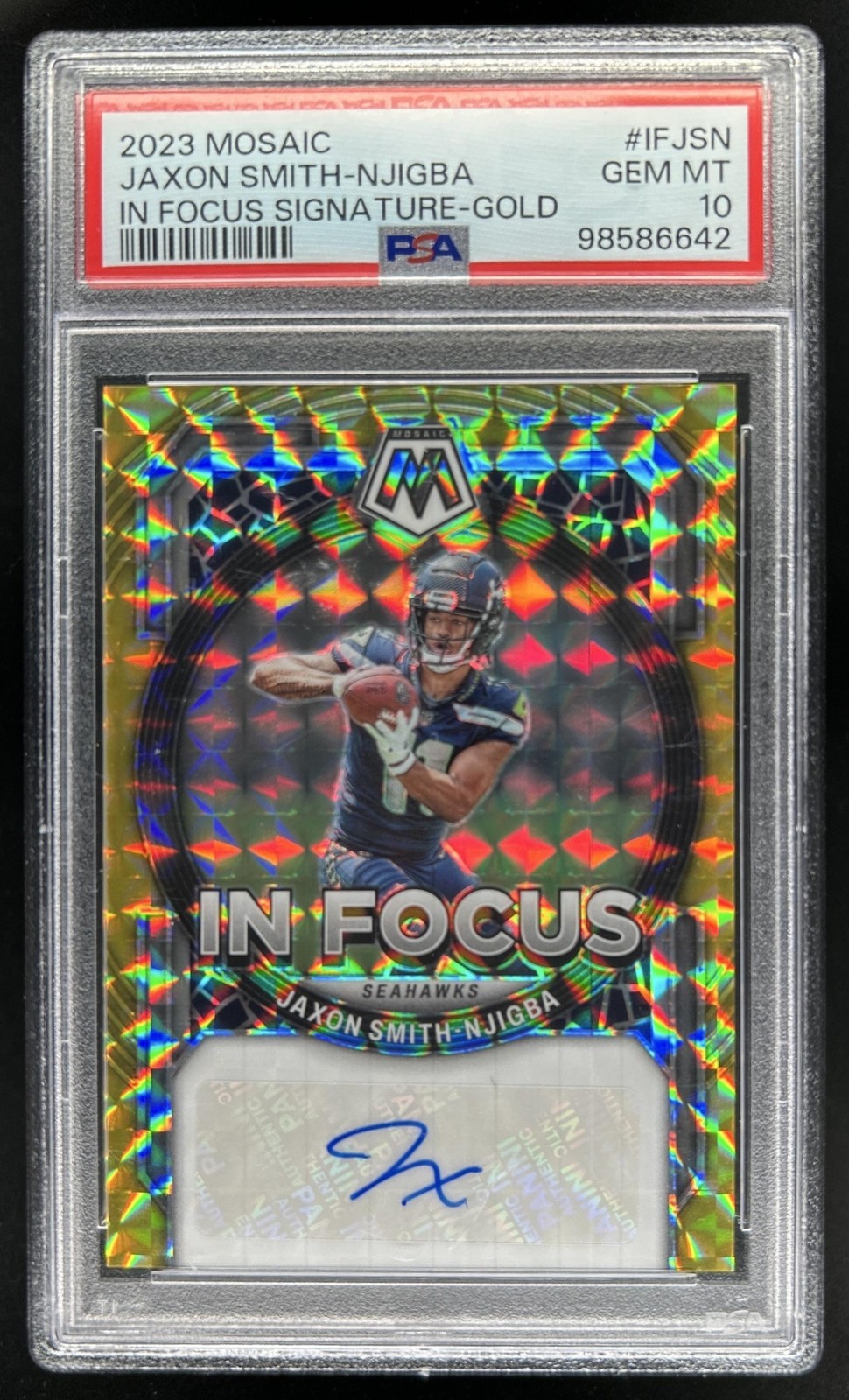 Jaxon Smith-Njigba Panini Mosaic in Focus Signature #IFJSN Gold