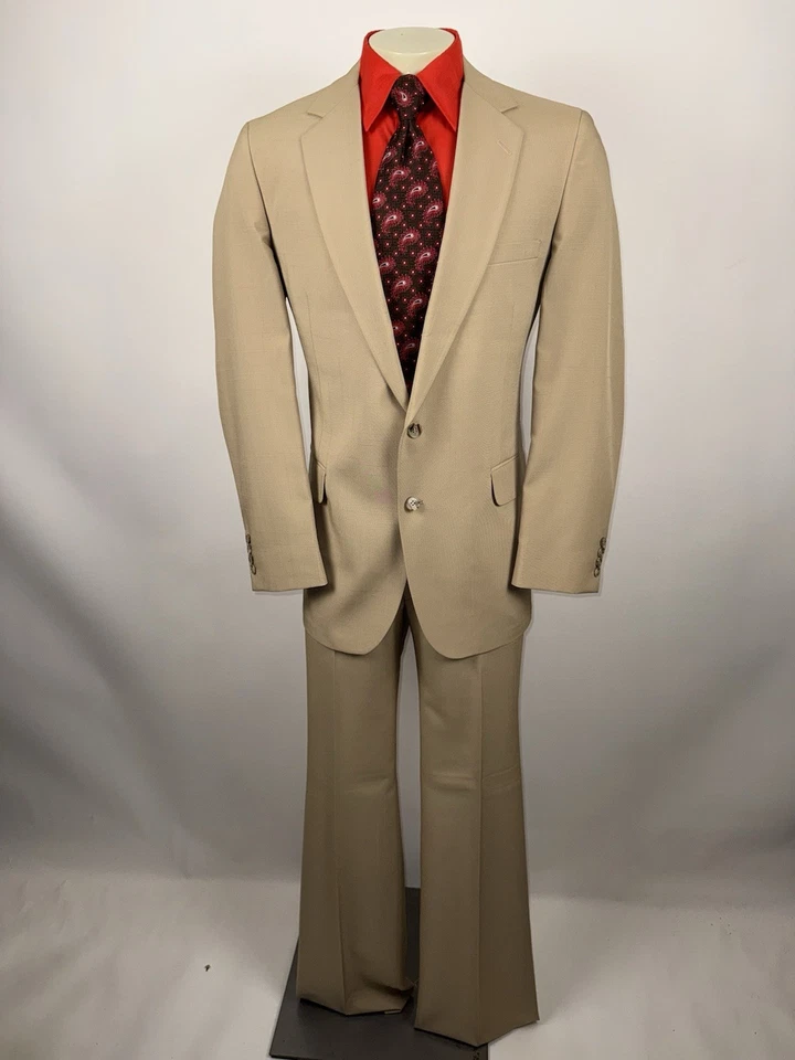 Traje De Colección Años 70 Para Hombres 42 Chaqueta Larga 36 Pantalones Sin Dobladillo Ocio Nuevo de Lote Antiguo Warren Sewell Foto 3 de 4